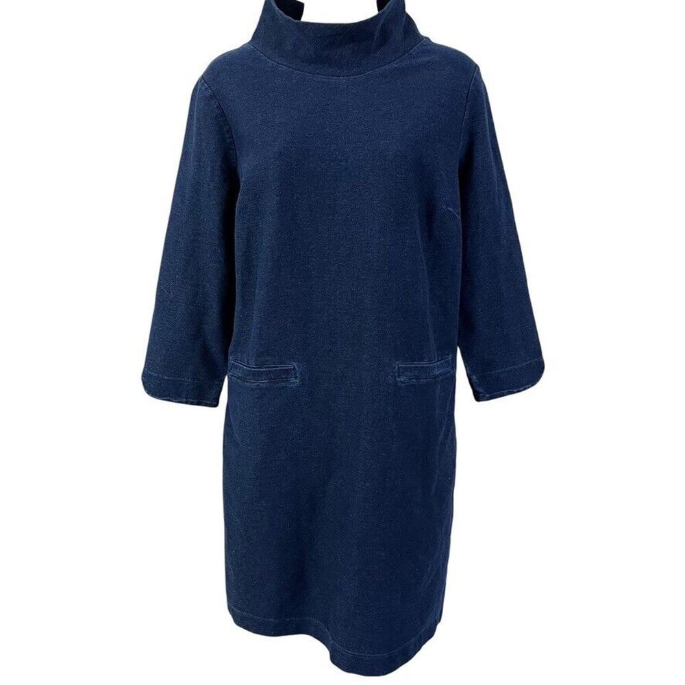 Boden Womens Stretch Cotton Knit Mock Neck Shift Style 3/4 Sleeve Dress sz 12